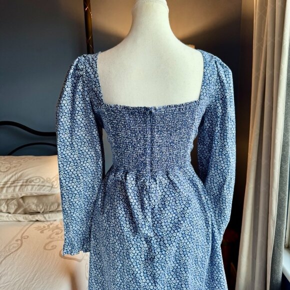 Aritzia Wilfred Polly Blue w White Floral Print Midi Dress - Picture 8 of 15